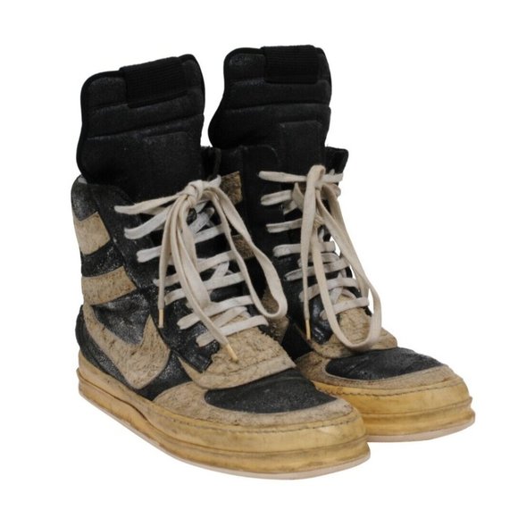 Rick Owens Mens Mohawk Dunks EU42 9 Black White Metallic Distressed Leather - Picture 1 of 12